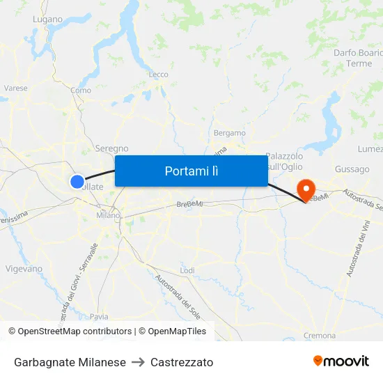 Garbagnate Milanese to Castrezzato map