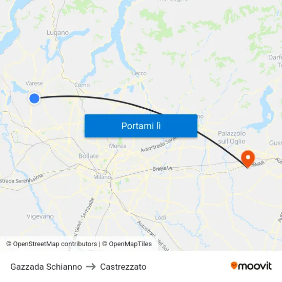 Gazzada Schianno to Castrezzato map