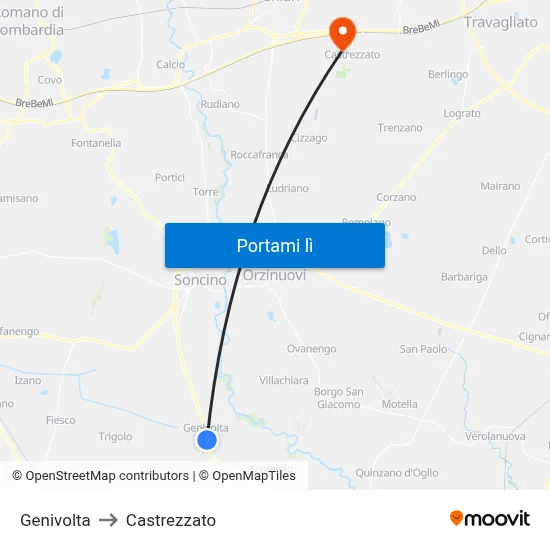 Genivolta to Castrezzato map