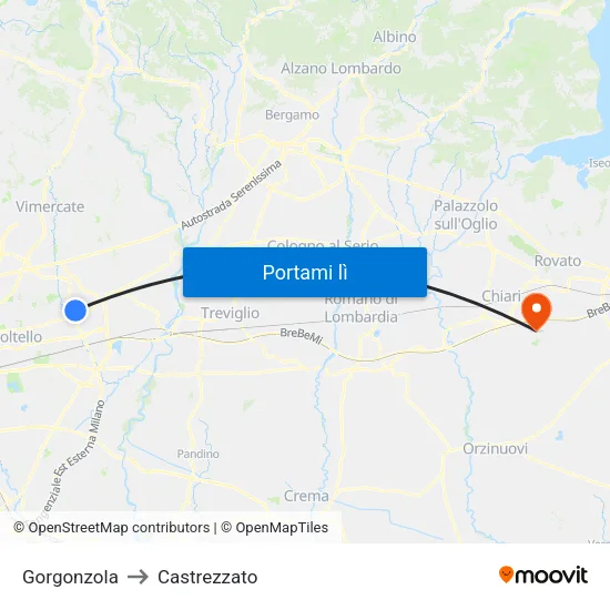 Gorgonzola to Castrezzato map
