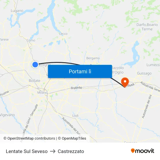 Lentate Sul Seveso to Castrezzato map
