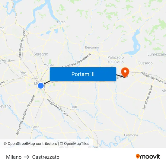 Milano to Castrezzato map