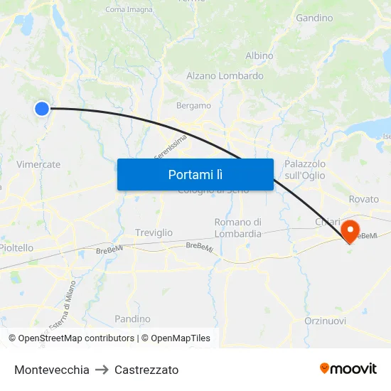 Montevecchia to Castrezzato map