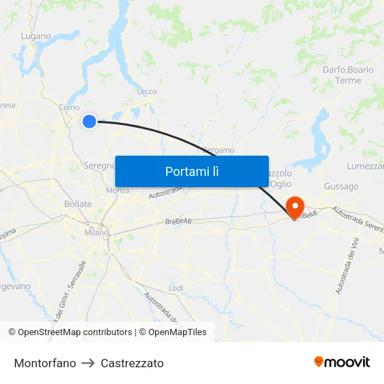 Montorfano to Castrezzato map