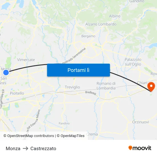 Monza to Castrezzato map