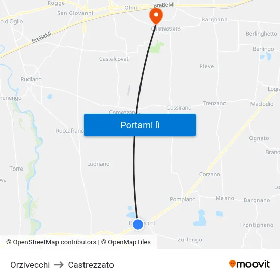 Orzivecchi to Castrezzato map