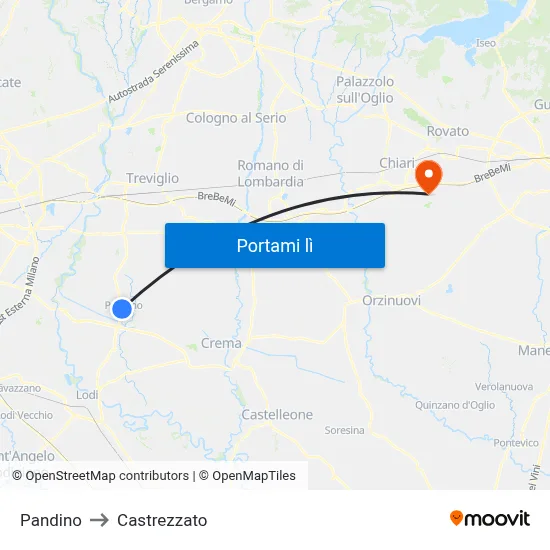 Pandino to Castrezzato map