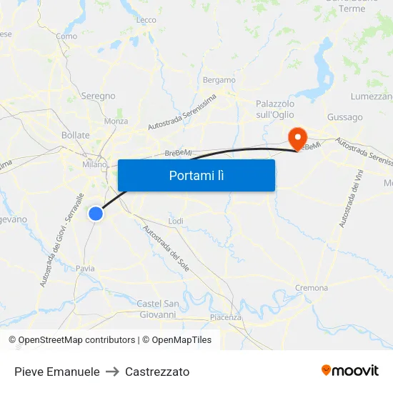 Pieve Emanuele to Castrezzato map