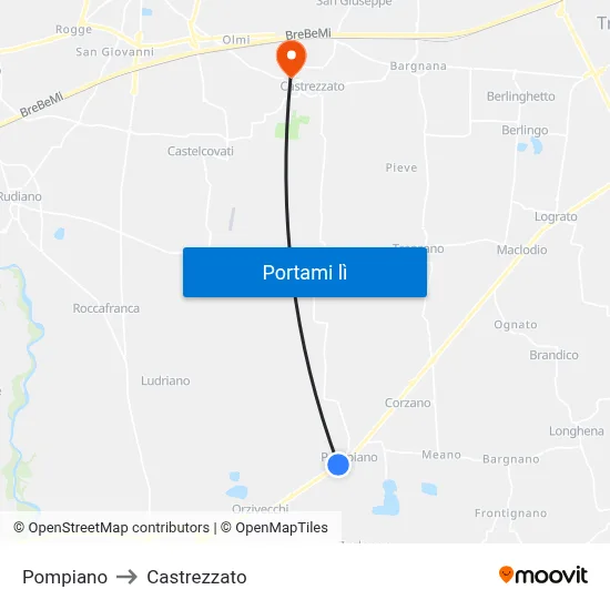 Pompiano to Castrezzato map