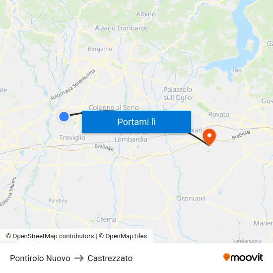 Pontirolo Nuovo to Castrezzato map