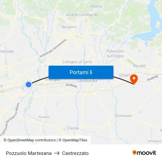 Pozzuolo Martesana to Castrezzato map