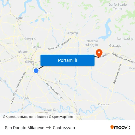 San Donato Milanese to Castrezzato map