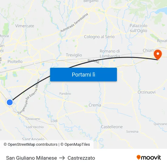 San Giuliano Milanese to Castrezzato map