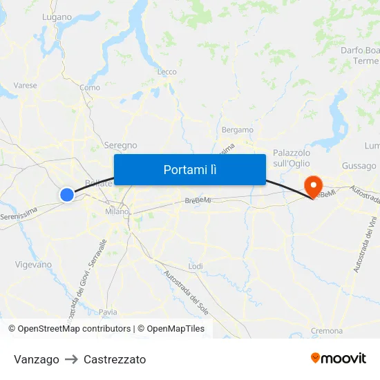 Vanzago to Castrezzato map