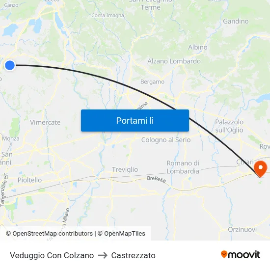 Veduggio Con Colzano to Castrezzato map