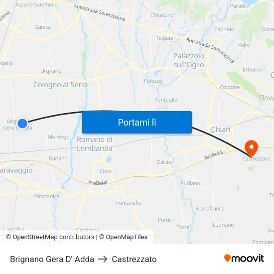 Brignano Gera D' Adda to Castrezzato map