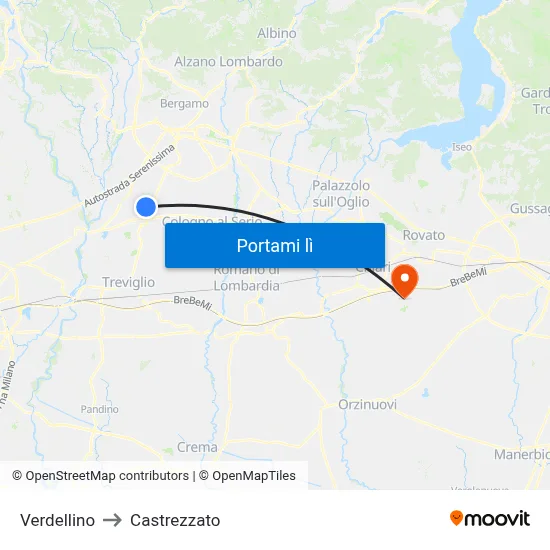 Verdellino to Castrezzato map
