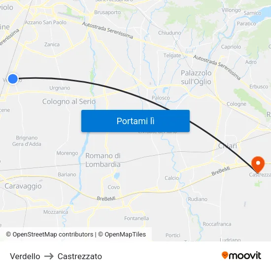 Verdello to Castrezzato map