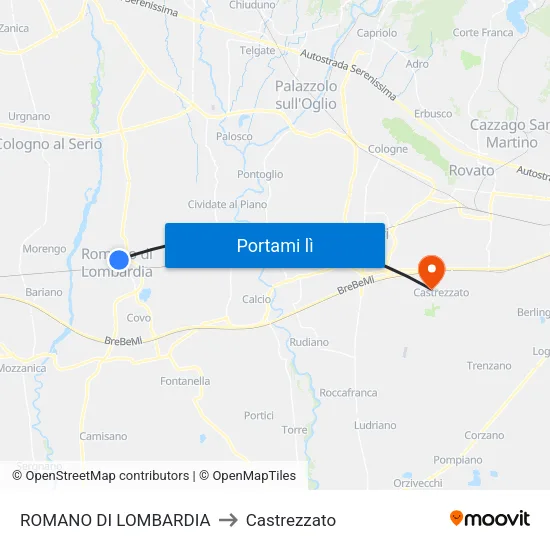 ROMANO DI LOMBARDIA to Castrezzato map