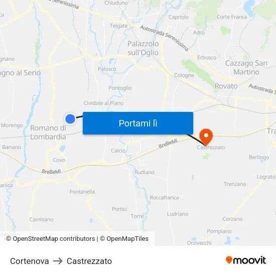 Cortenova to Castrezzato map