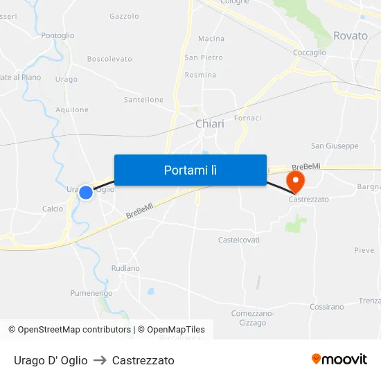 Urago D' Oglio to Castrezzato map