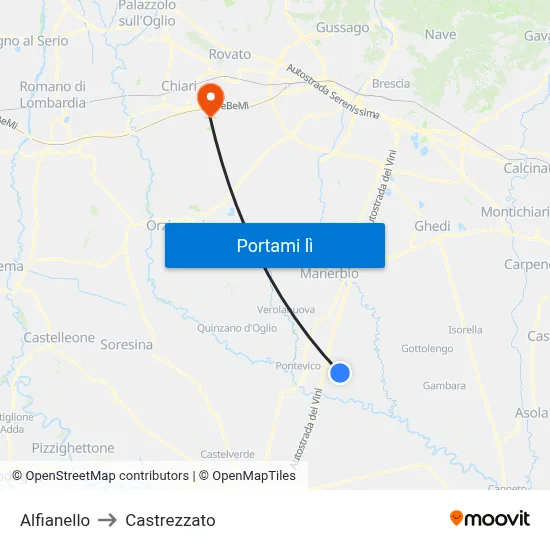 Alfianello to Castrezzato map