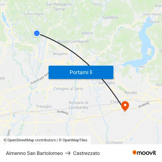 Almenno San Bartolomeo to Castrezzato map