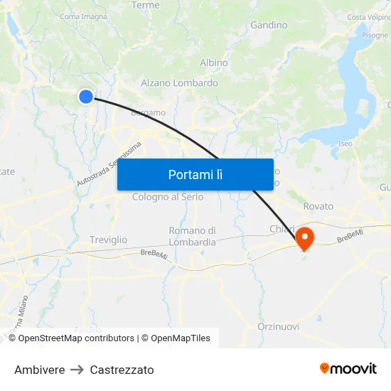 Ambivere to Castrezzato map