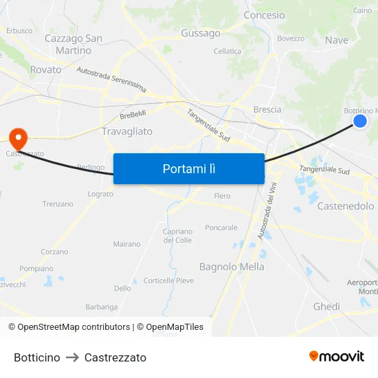 Botticino to Castrezzato map