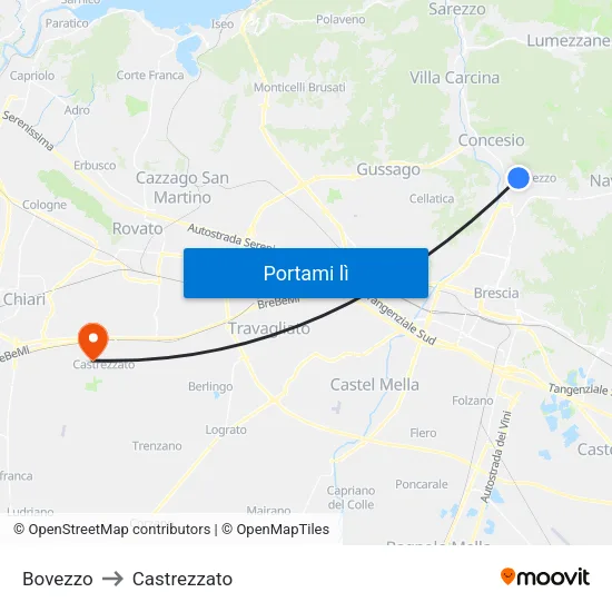 Bovezzo to Castrezzato map