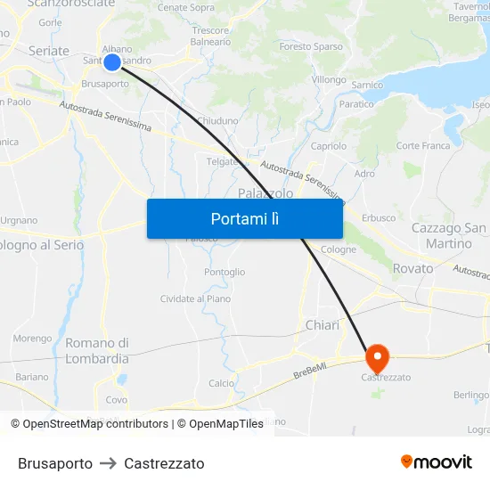 Brusaporto to Castrezzato map