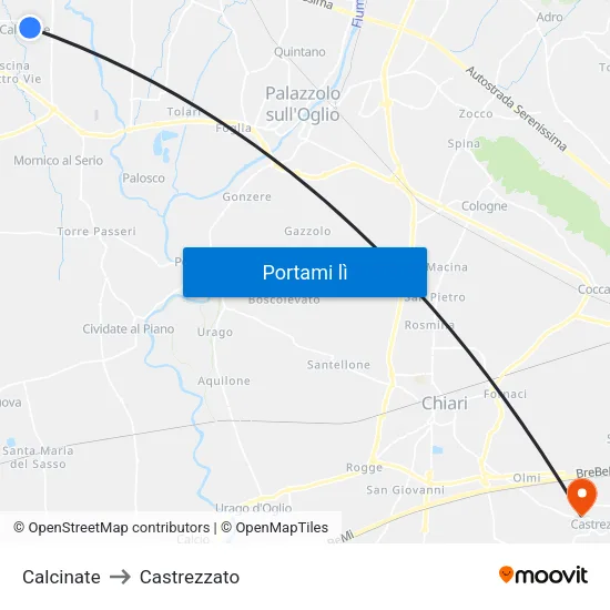 Calcinate to Castrezzato map