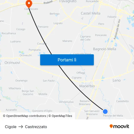 Cigole to Castrezzato map