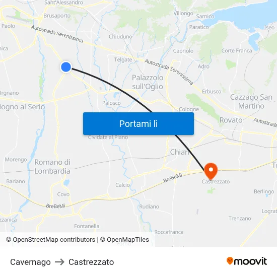 Cavernago to Castrezzato map