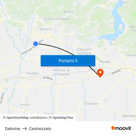 Dalmine to Castrezzato map