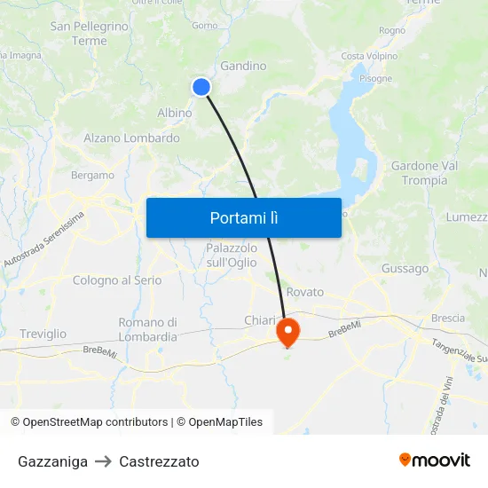 Gazzaniga to Castrezzato map