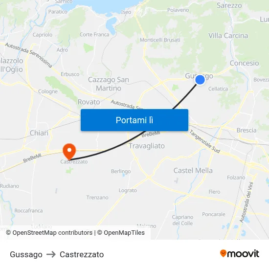 Gussago to Castrezzato map