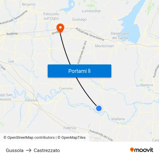 Gussola to Castrezzato map