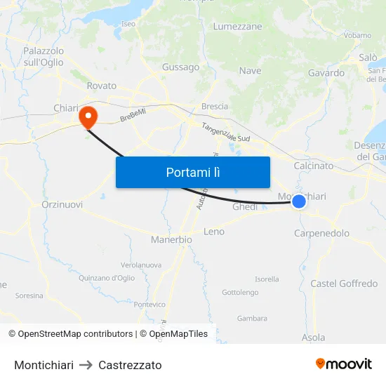 Montichiari to Castrezzato map