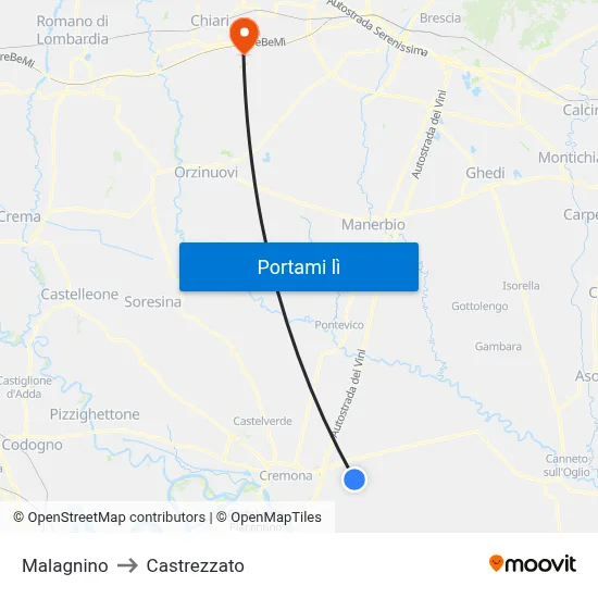 Malagnino to Castrezzato map