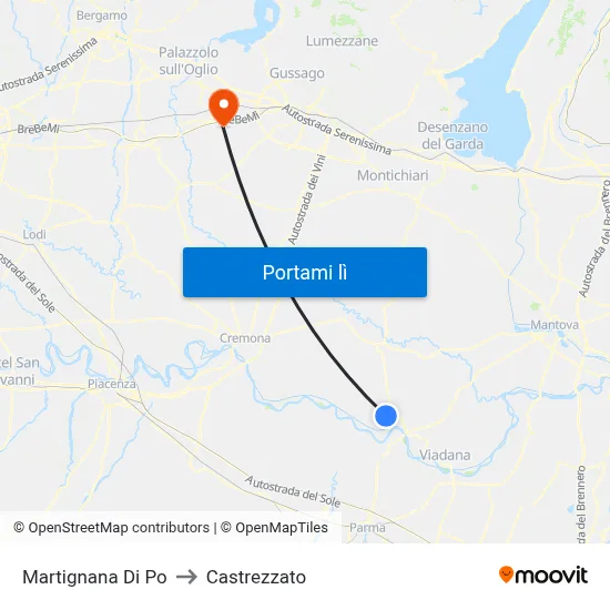 Martignana Di Po to Castrezzato map