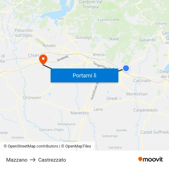 Mazzano to Castrezzato map