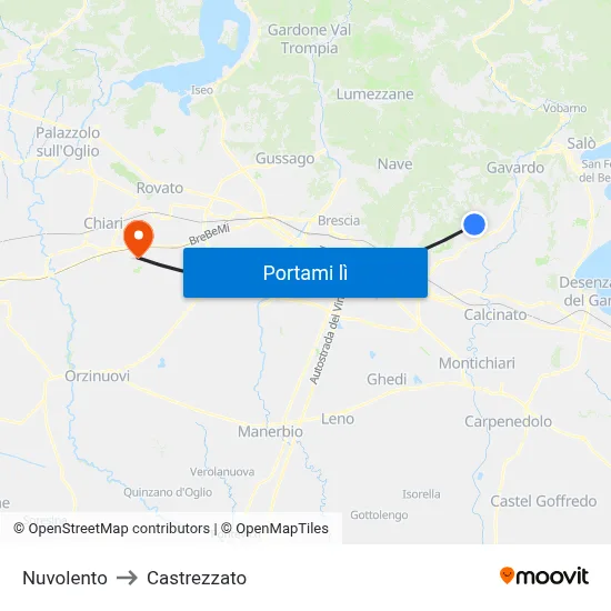 Nuvolento to Castrezzato map
