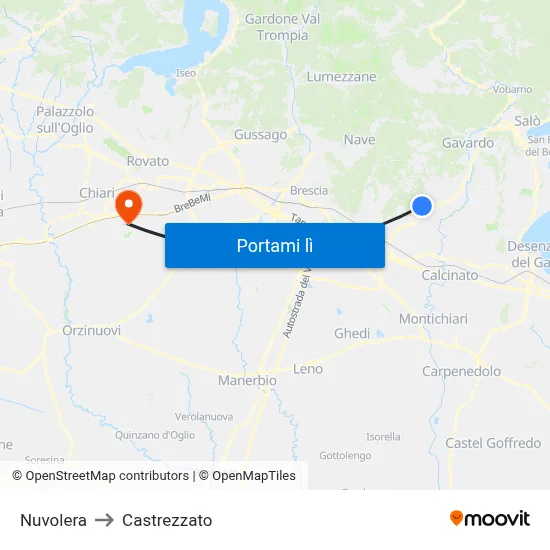 Nuvolera to Castrezzato map