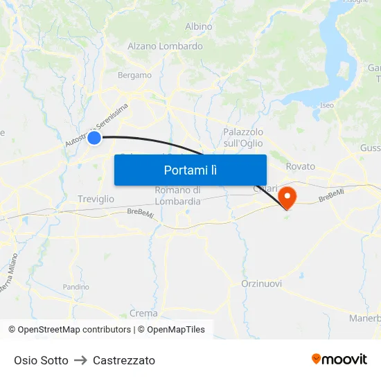 Osio Sotto to Castrezzato map