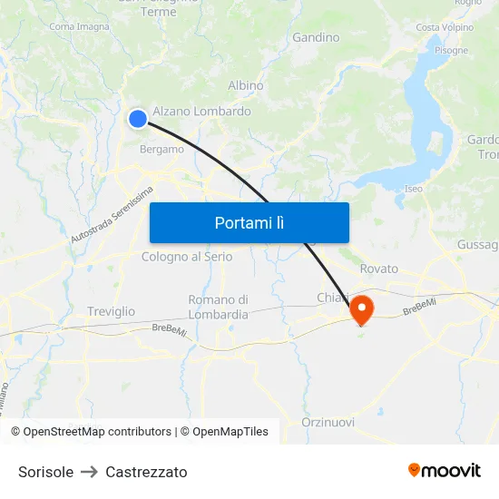 Sorisole to Castrezzato map