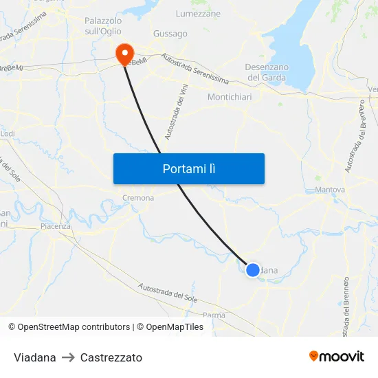 Viadana to Castrezzato map