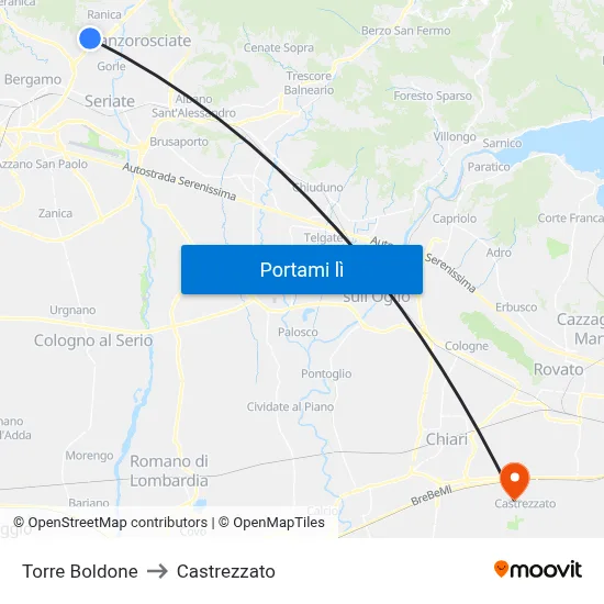 Torre Boldone to Castrezzato map