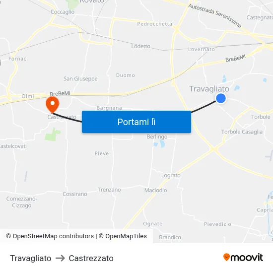 Travagliato to Castrezzato map