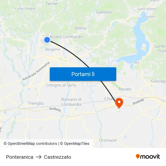 Ponteranica to Castrezzato map